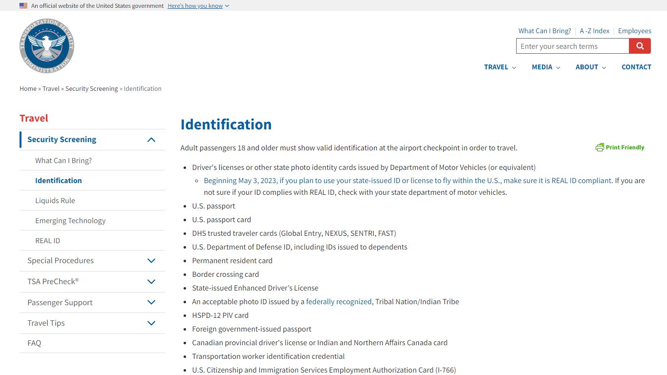 Identification | Transportation Security Administration